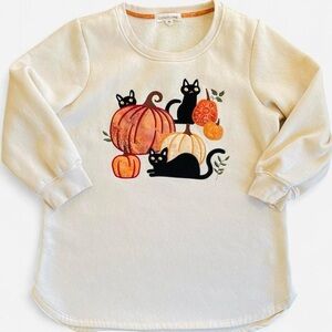 Clover & Pine Cream Ivory Embroidered Fall Halloween Cat Pumpkins Sweatshirt